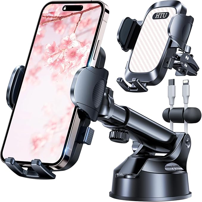 2026 Ultimate Best【True Military-Grade & Safety Cert】Car Phone Holder HTU【Upgraded 5-in-1 & 100+LBS Strongest Suction】360 Rotation Truck Windshield Dashboard Vent Mount Stand for iPhone Android, Pink