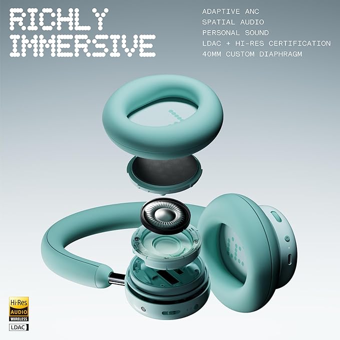 CMF by Nothing Headphone Pro Active Noise Canceling Wireless Headphones Bluetooth 5.4 Over The Ear Headset, 50H ANC Playtime, Bass&Treble Slider, Custom EQ&Spatial Audio, Hi-Res LDAC, Light Green