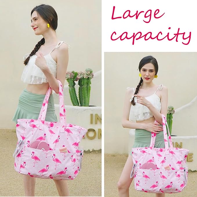 Bluboon Waterproof Beach Tote Pool Bags for Women Ladies Extra Large Carry On Bag With Wet Compartment for Weekender Travel