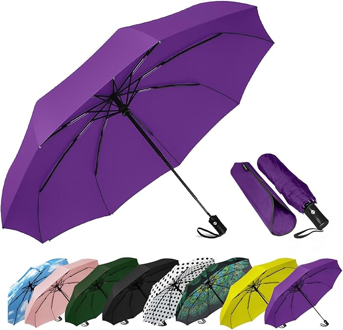 SIEPASA Windproof Travel Compact Umbrella-Automatic Umbrellas for Rain-Compact Folding Umbrella, Travel Umbrella Compact, Small Portable Windproof Umbrellas for Men Women Teenage. (Purple)
