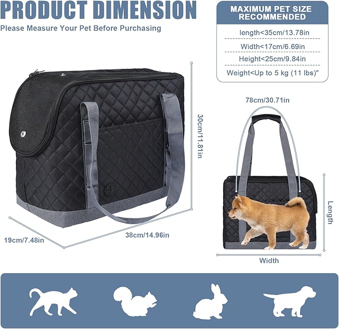 Dog Purse Carrier for Small Dogs, Soft Sided Pet Carrier with Pockets, Foldable Dog Carrier Purse for Puppy, Rabbit, Cat, Washable Breathable Pet Carrier, Dog Carrier Bag for Outdoor Shopping Travel