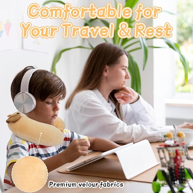 Travel Neck Pillow for Kids Adult, Cute Labrador Kids Travel Pillow with Eye Mask, Cartoon Neck Pillow for Traveling, Soft U Shaped Travel Pillow for Airplane, Car, Recline, Sleeping