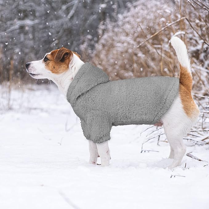 Fuzzy Dog Sweaters for Large Dogs Pet Hoodie Clothes Warm Soft Pet Coats Hooded Sweatshirt Dog Hoodie for Large Dogs(Grey-L)
