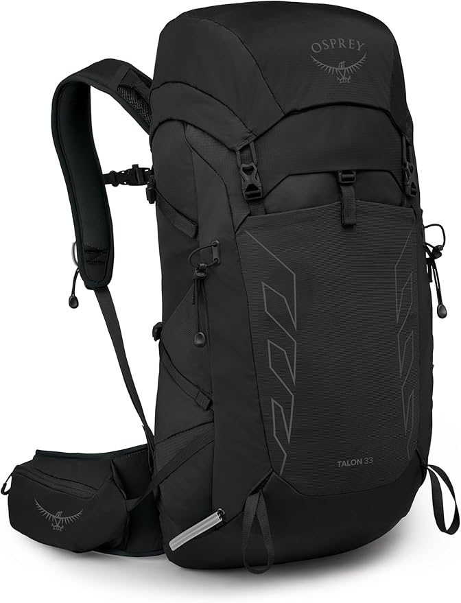 Osprey Talon 33L Men's Lightweight Hiking Backpack - Daypack for Travel & Camping, Black/Coal Grey, Extended Fit