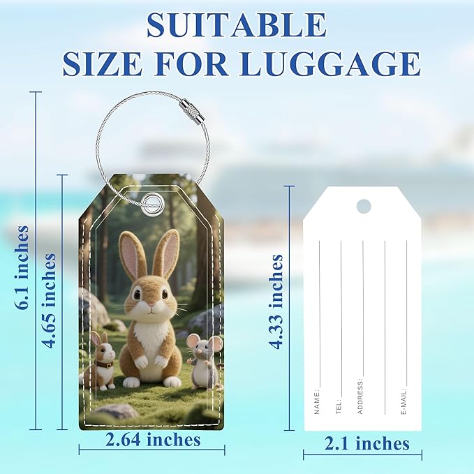 Luggage Tag, Personalized Luggage Tags for Suitcases, Bag Tags for Backpacks Handbag School Instrument with Name ID Label Travel Essentials, Cute Unique Fun Baggage Tags 2 Pack, Felt Rabbit