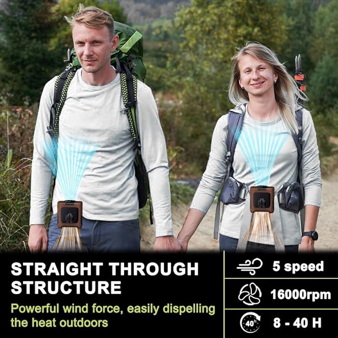 AINFTIME 2025 Portable Waist Clip Body Fan 10000mAh Personal Wearable 6-40H Powerful Outdoor (10000mAh / Deep Brown)