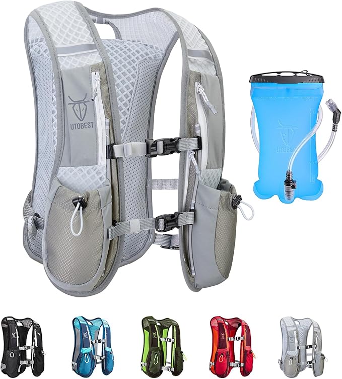 Running Vest, 5L Hydration Vest Lightweight, Breathable and Sweatproof Running Backpack, Adjustable Running Hydration Vest for Trail Running Marathon Race Jogging Cycling