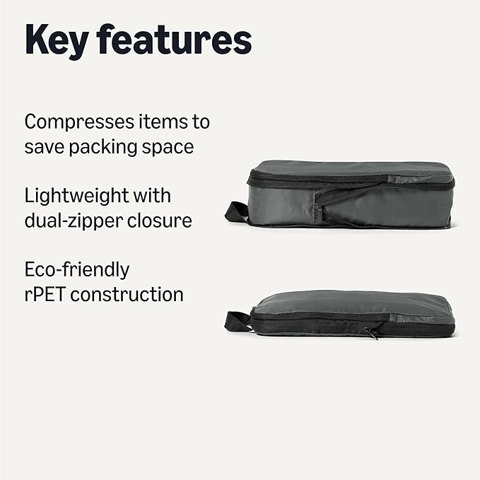 Amazon Essentials Ultralight Compression Packing Cubes Packing Organizer Grey check 6 pack Grey