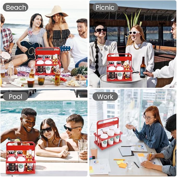 musbus Reusable Drink Carrier with Handle for Food Delivery Drivers, Portable Cup/Coffee Holder Accessories for Delivery, Foldable Drinks Caddy with Tray, Car Durable Plastic Festive Bottle, Vacation