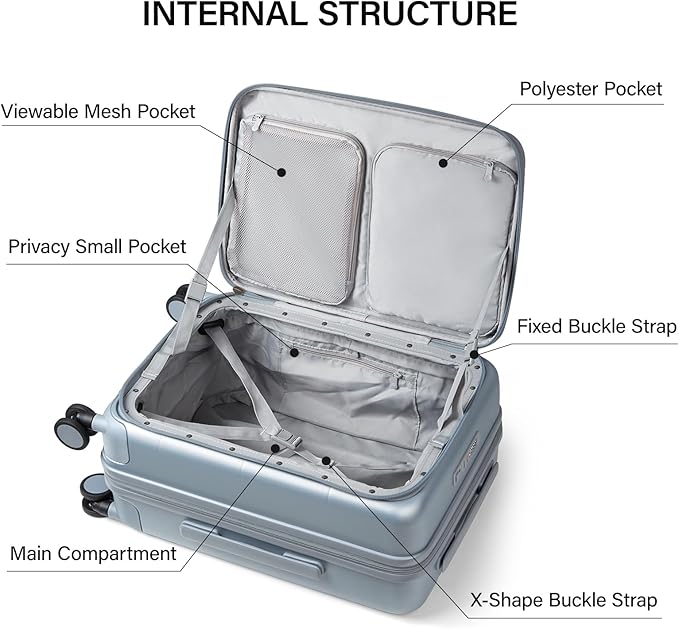 MILADA Expandable Carry On Luggage with Spinner Wheels PC Hard Shell Suitcases 20 Inch Top Opening Travel Suitcase with Wheels TSA Approved Luggage Trunk Rolling Carry-On, Grey