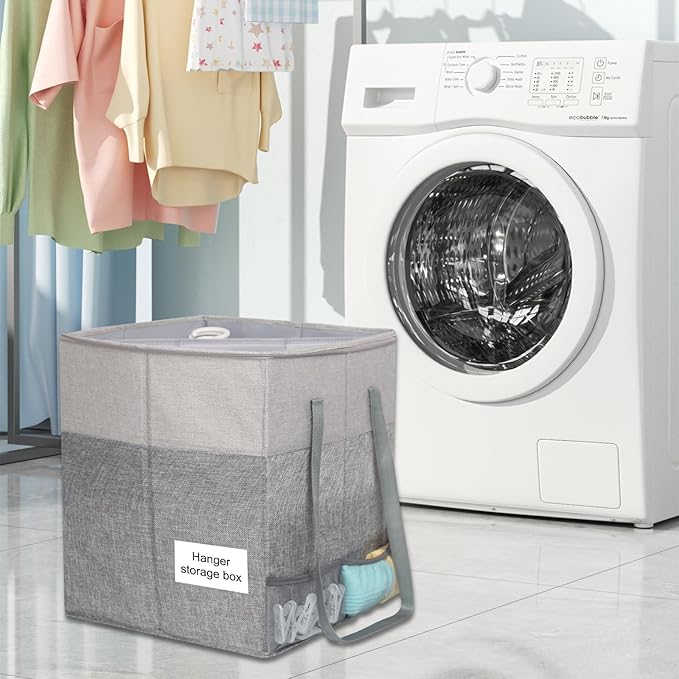 2 Pack Clothes Hanger Organizer Bag with Lid, Rigid Hanger Storage Containers,Hanger Caddy Organizer Box with Handle and Label Window Keep Closet Laundry Rooms Tidy (17 inch Height,Grey)