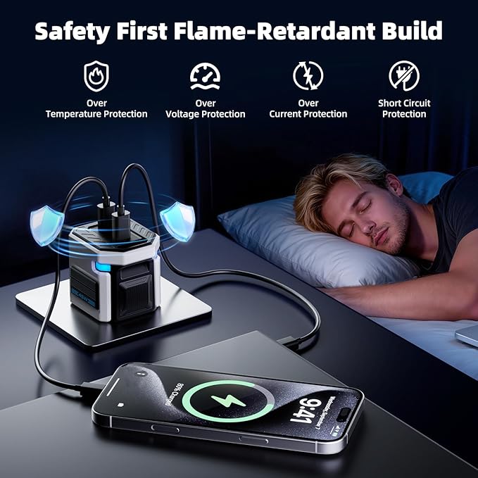 45W GaN Dual-USB-C Fast Charger - Mecha Robot Style with Touch-Sensitive Breathing Light, Foldable Plug for iPhone 17/16, iPad Pro, Galaxy S24, Pixel 9, Ultra Compact Travel Charger Tech Gift