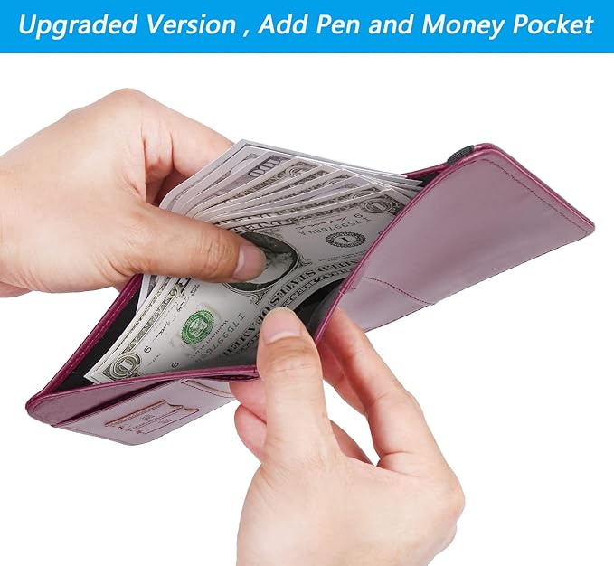 Passport Holder Cover Wallet Travel Essentials RFID Blocking Leather Card Case International Must Haves Travel Accessories for Women Men(113#Purple)