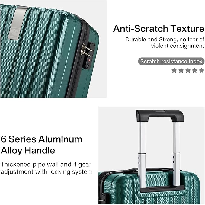 Hanke 16 Inch Underseat Carry on Luggage with Wheels,Small Hard Shell Suitcases for Weekender,Tsa Approved Lightweight Travel Luggage Suitcase for Womem Men,Blackish Green.