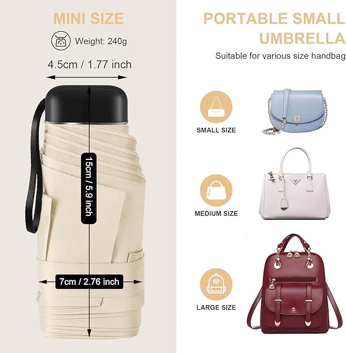 LEAGERA Compact Travel Umbrella with Case - Mini Umbrella for Purse, Small Lightweight &Tiny Design Perfect for Parasol Outdoor Sun&Rain Umbrellas