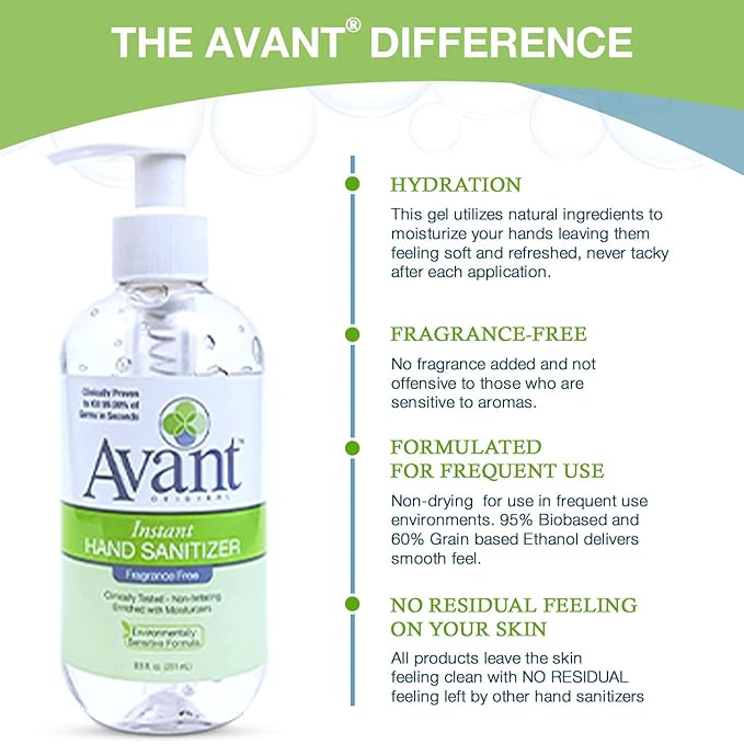 Avant® Original Instant Gel Sanitizer, 8.5 oz Bottle 4-Pack, Back to School Essential