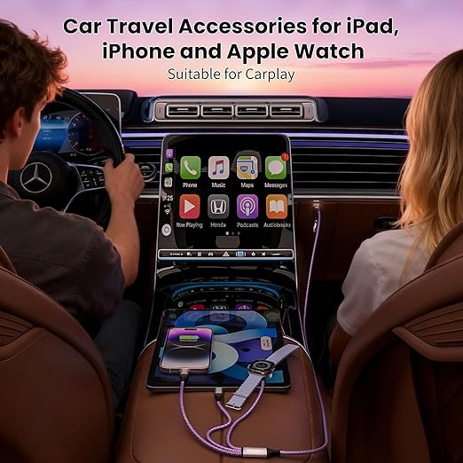 Travel Essentials, Travel Charger for iPhone 17 and Apple Watch for Multiple Devices, Charging and Data Sync, 3 in 2 USB A/USB C Multi Charger with 3 Ports Compatible for Apple Watch/iPhone 17-6, 5 FT