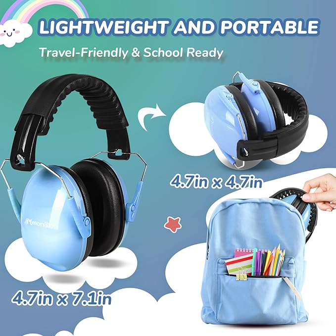 MelonArt Kids Ear Protection Earmuffs 3 Pack Noise Cancelling Headphones for Kids 27dB Toddler Soundproof Headphones Noise Reduction for Autism Sensory Shooting (Blue & Pink & Green)