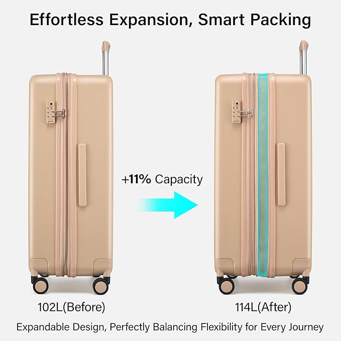 Hanke Expandable 28 Inch Luggage with Spinner Wheels, Hardside Large Suitcase, All-PC Hard Shell Checked Luggage, TSA Lock, Durable Checked-Large (Cuba Sand, 114L)