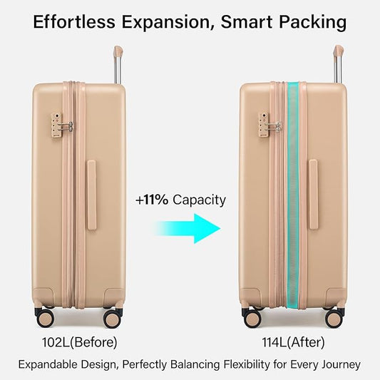Hanke Expandable 28 Inch Luggage with Spinner Wheels, Hardside Large Suitcase, All-PC Hard Shell Checked Luggage, TSA Lock, Durable Checked-Large (Cuba Sand, 114L)
