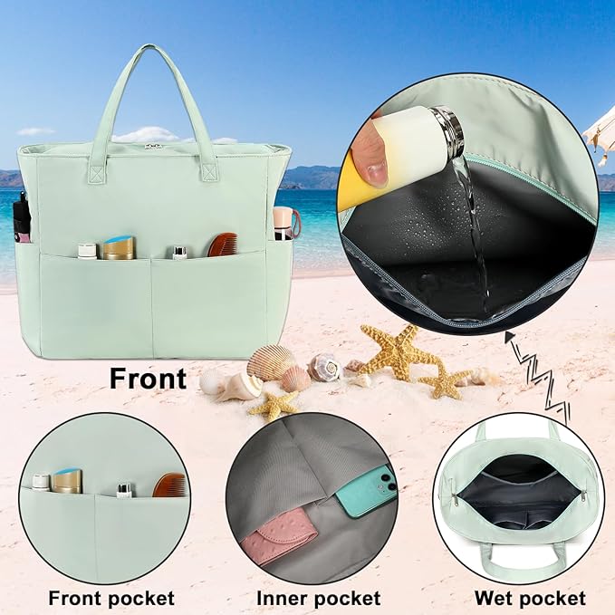 Bluboon Waterproof Beach Tote Pool Bags for Women Ladies Extra Large Carry On Bag With Wet Compartment for Weekender Travel