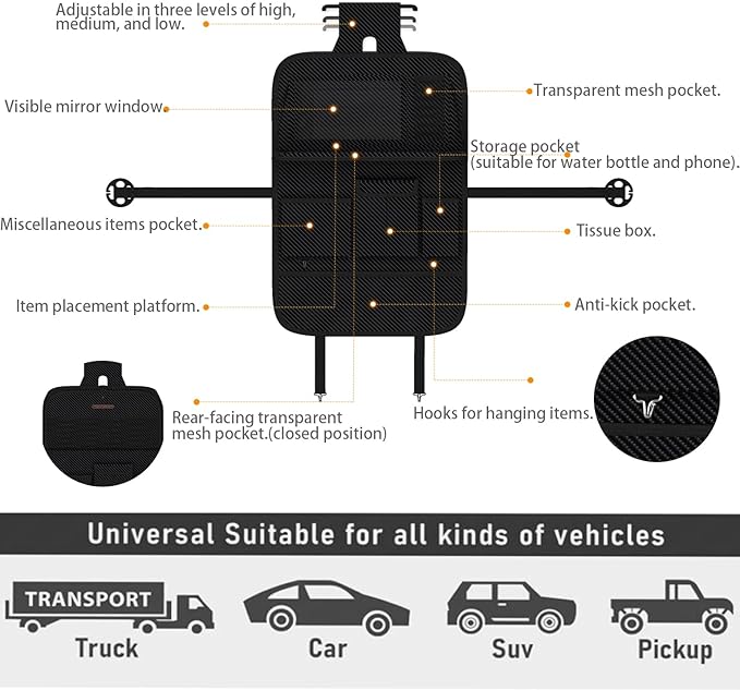 Car Seat Organizers,Multi-functional Back Seat Protectors, Storage Pouches, and Tray Holders (for Cars, Kids, Seat Back and Rear Seats) (Carbon Fiber, 1 Pcs)