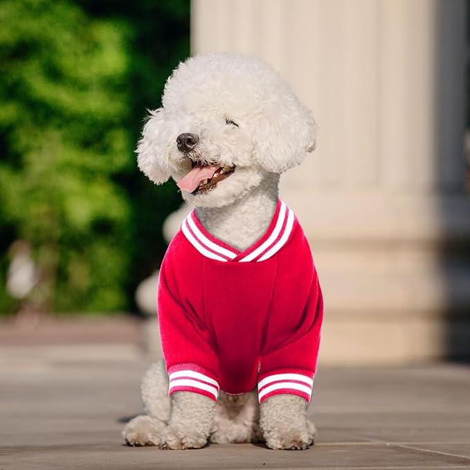 Dog Sweater Brushed Fleece Pet Clothes Baseball Jacket Soft Warm Pet Sweater Dog Sweaters for Small/Medium Dogs Boy Girl(Red-S/M)