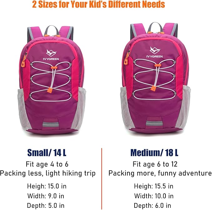 IVYGREEN Little Kids Hiking Backpack for Boys or Girls, Small Daypack for Camping or Travel (Purple, Small)