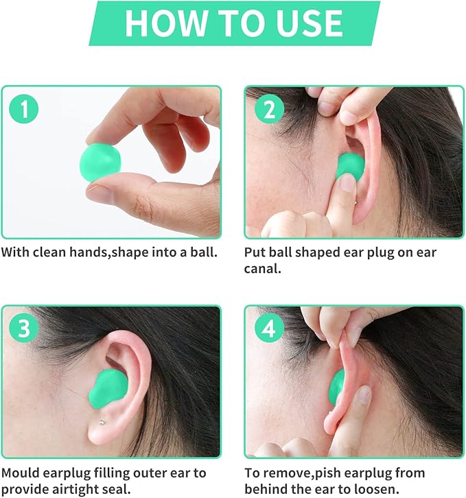 LYSIAN Soft Moldable Silicone Earplugs, 5 Pairs, 27dB SNR Noise Cancelling Ear Plugs for Swimming, Sleeping, Reading (Green)