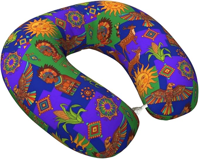 Travel Pillow for Men Women, Washable Relax U Shaped Neck Pillows for Car Head Pain Relief Sleeping Oaxaca Mexico Mexican Mayan Tribal Art