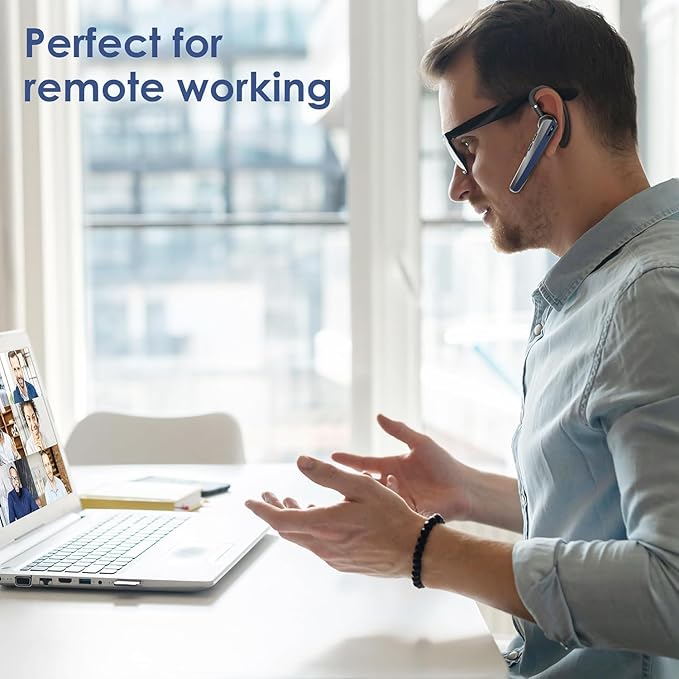 Bluetooth Headset, Wireless Headset with Mic, Bluetooth Headsets with Noise Cancelling Microphone & Mute Button for Computer Desk Cell Phones Trucker Home Office Work