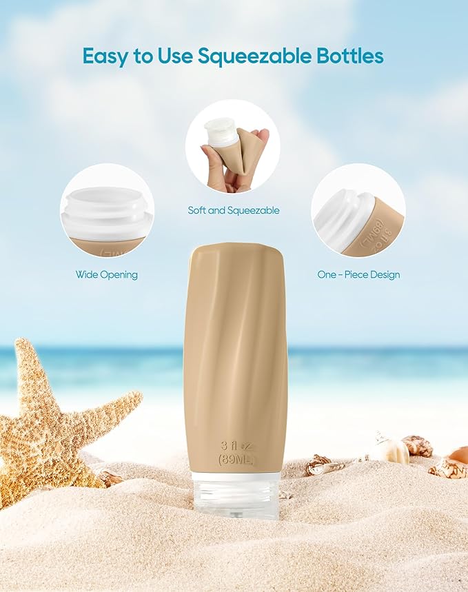 Morfone Travel Bottles for Toiletries, 3oz Tsa Approved Travel Size Containers Leak Proof Squeezable Travel Accessories Refillable for Shampoo Conditioner Lotion Liquids(Brown)