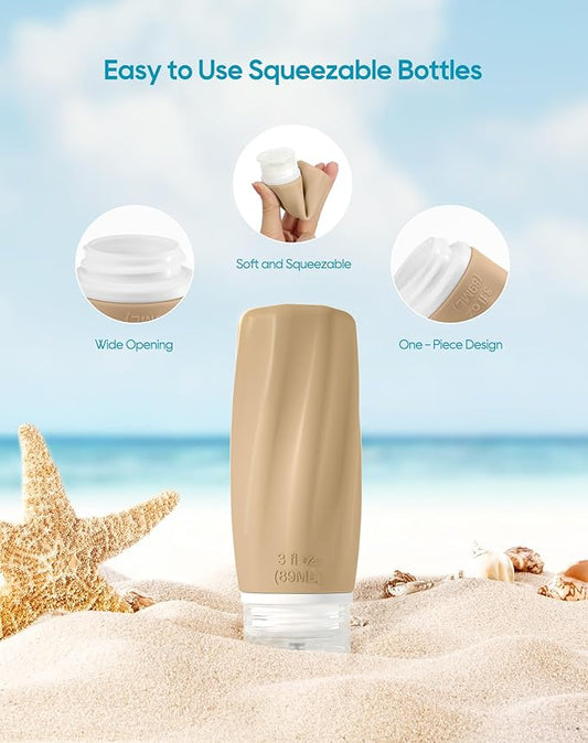 Morfone Travel Bottles for Toiletries, 3oz Tsa Approved Travel Size Containers Leak Proof Squeezable Travel Accessories Refillable for Shampoo Conditioner Lotion Liquids(Brown)