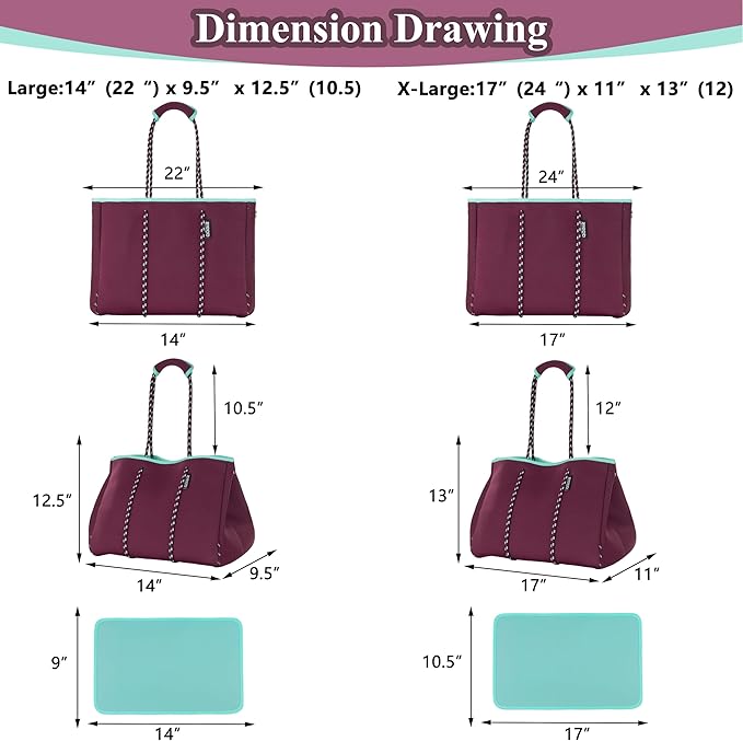 QOGiR Neoprene Multipurpose Beach Bag Tote with Inner Zipper Pocket … … … …