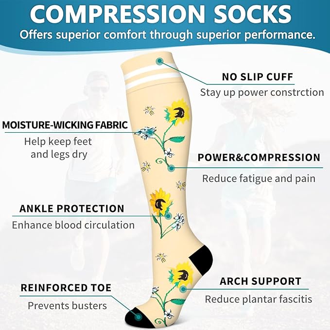 Bluemaple 6 Pack Copper Compression Socks for Women and Men Circulation-Best Support for Medical, Running,Nursing,Athletic