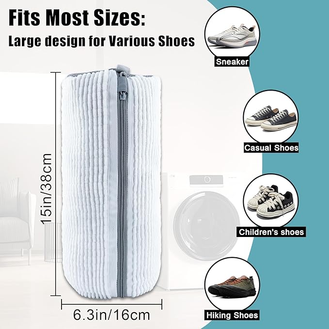 XXL Shoe Washing Machine Bag - 2-Pack Reusable Shoes Cleaning Bags, 360° Deep Clean for Tennis Shoes, Sneakers and Slippers, Includes 2 Shoe Storage Dust Bags (White)
