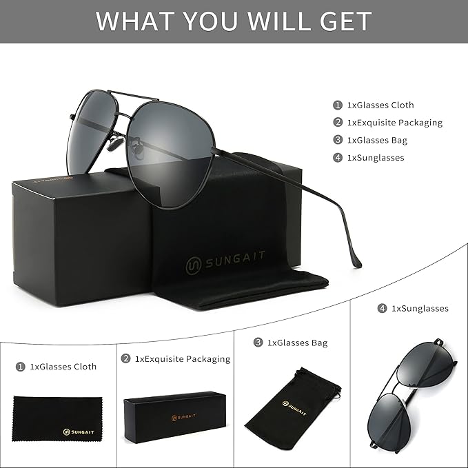 SUNGAIT Women's Lightweight Oversized Aviator Sunglasses - Classic Style Polarized Lens