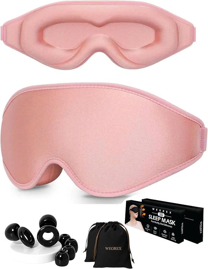 Sleep Mask, 3D Sleeping Mask, Zero Eye Pressure, 100% Light Blocking Eye Mask, Soft Comfortable for Travel & Side Sleepers, WEGREX Sleep Mask (Pink)