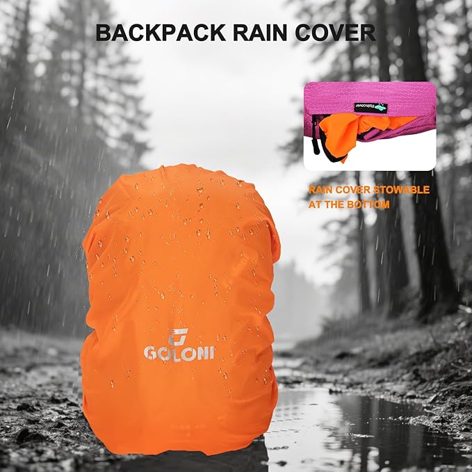 45L Hiking Backpack with Rain Cover, Lightweight Foldable Camping Backpack for Trekking, Water-Resistant Daypack with Hiking Pole & Mat Carrying System,Rose