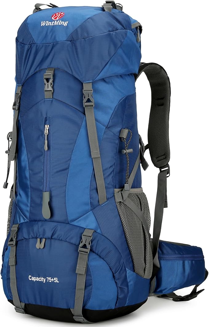 75L Hiking Backpack with Rain Cover Waterproof Camping Backpack Shoes Warehouse for Men Women, Frameless