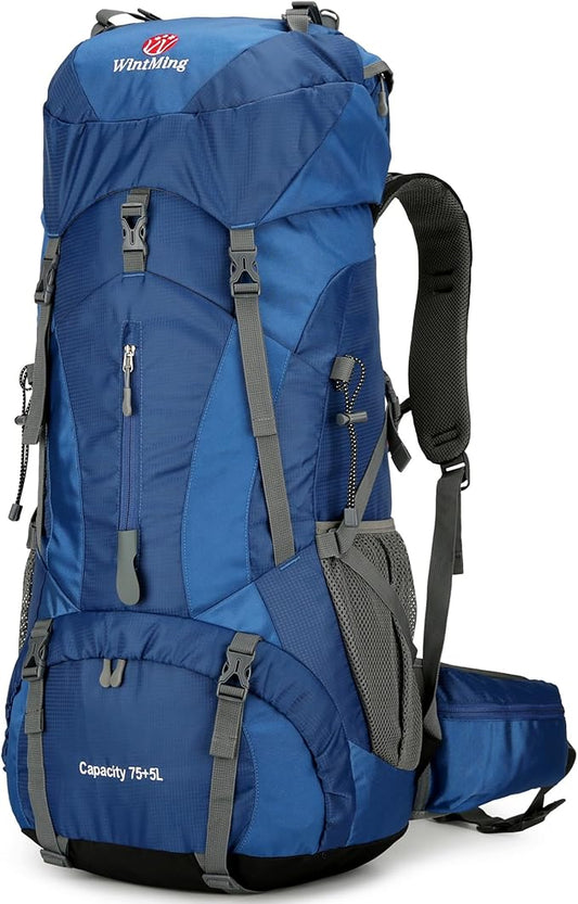 75L Hiking Backpack with Rain Cover Waterproof Camping Backpack Shoes Warehouse for Men Women, Frameless