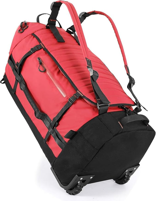 Rolling Duffle Bag with Wheels,86L 30”Carry on Luggage with Wheels,Folding Travel Bag,Duffle Backpack with Separate Shoe Compartment (red)