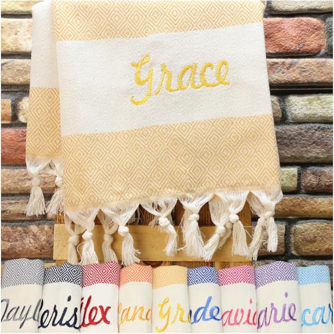 Personalized Monogrammed Beach Towel - Luxury Cotton - Bride Squad - Bridal Party - Bachelorette Gift - Girls Trip, Large, DMYELLOW01