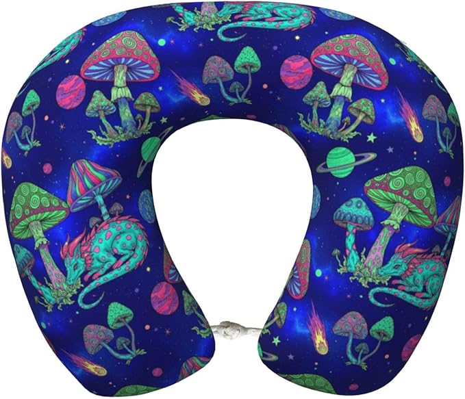 Travel Pillow for Men Women, Washable Relax U Shaped Neck Pillows for Car Head Pain Relief Sleeping Space Mushrooms