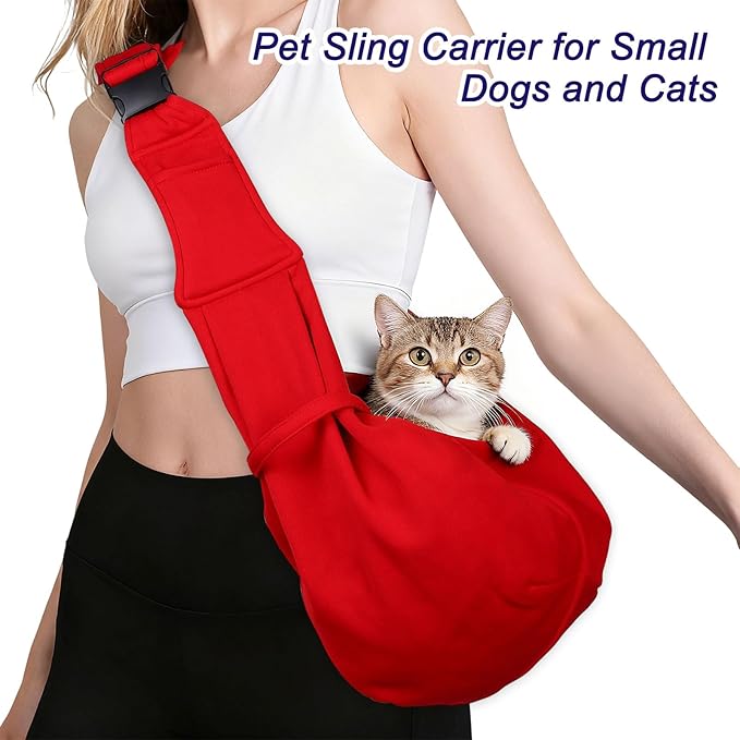 PETAXCELL Dog and Cat Sling Carrier Up to 16.5 Lbs, Hand-Free Reversible Pet Sling Carrier with Adjustable Strap and Pocket, (Dark Blue, 1 Pcs) Intended for Hiking/Camping/Traveling