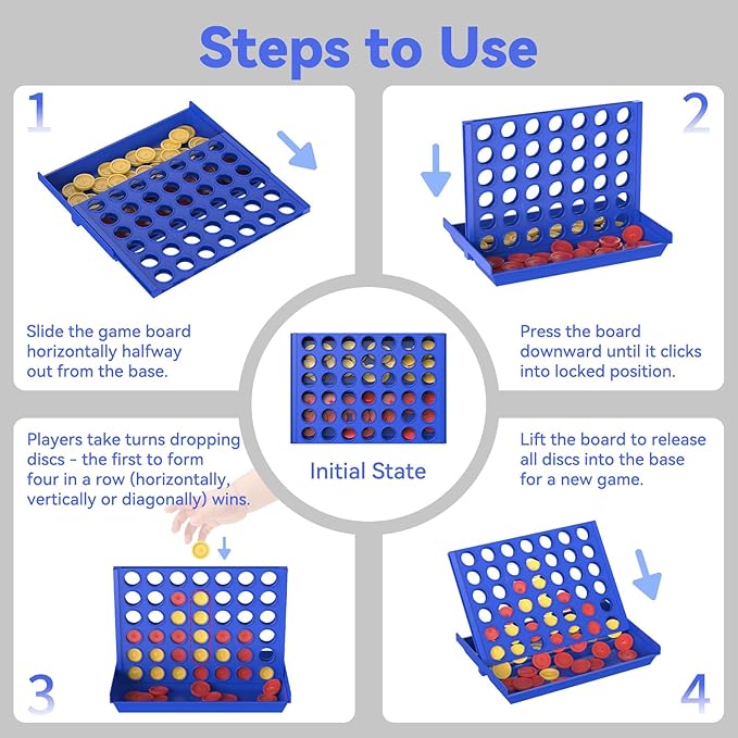 4-Pack Mini Pocket Sized 4 in a Row Board Game for Kids Ages 3+, Perfect Party Bag Fillers for Kid Classroom Prizes Rewards Unisex Kids Party Favour Toy Stocking Fillers Boys Girls