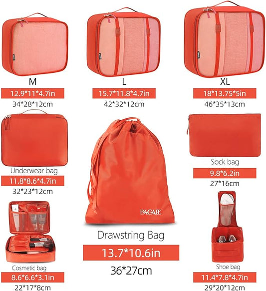 BAGAIL 8 Set Packing Cubes Luggage Packing Organizers for Travel Accessories-Orange