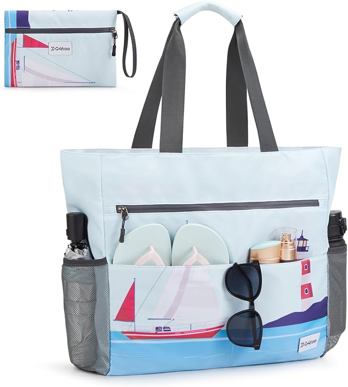 G4Free Beach Bag, Waterproof Sandproof Beach Tote Bag, Large Capacity Foldable for Women