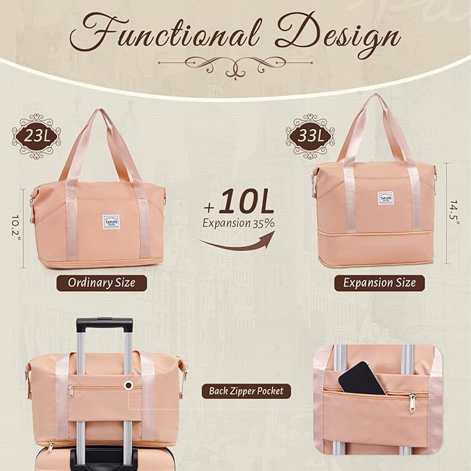 TAKUMI Carry On Luggage Set 3 Piece ABS+PC Hardshell Suitcases with Duffel Bag Double Spinner Wheels Travel Luggage with TSA Lock Lightweight Suitcase Set(PINK, 3 PIECE SET(20/DB/TB))