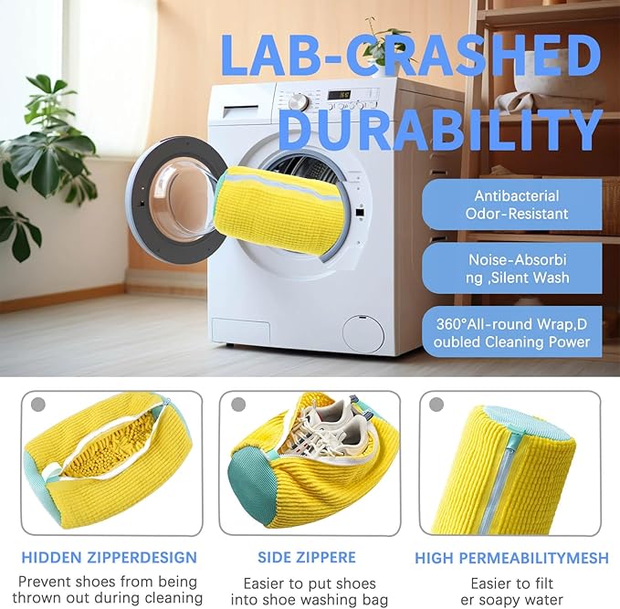 Shoe Laundry Bags for Washer & Dryer - 2pcs Reusable Mesh Washing Bags Protect Machine & Keep Sneakers Shoes Shape | Delicates Wash Bag (Yellow 2pcs)